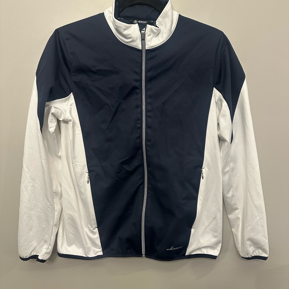 Abacus Dornoch softshell hybrid jacket in navy and white. Size M